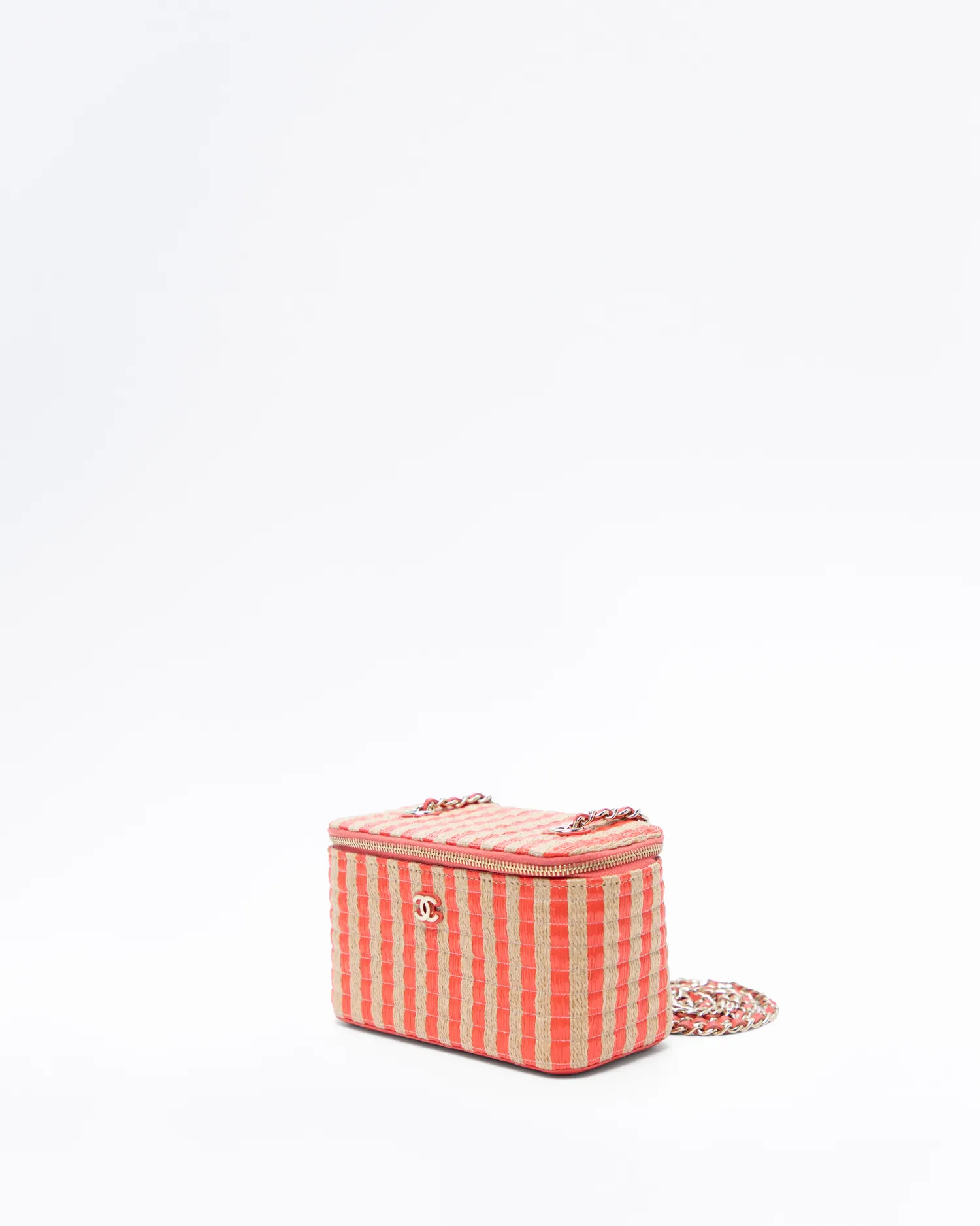 Raffia Mini Vanity Case with Chain