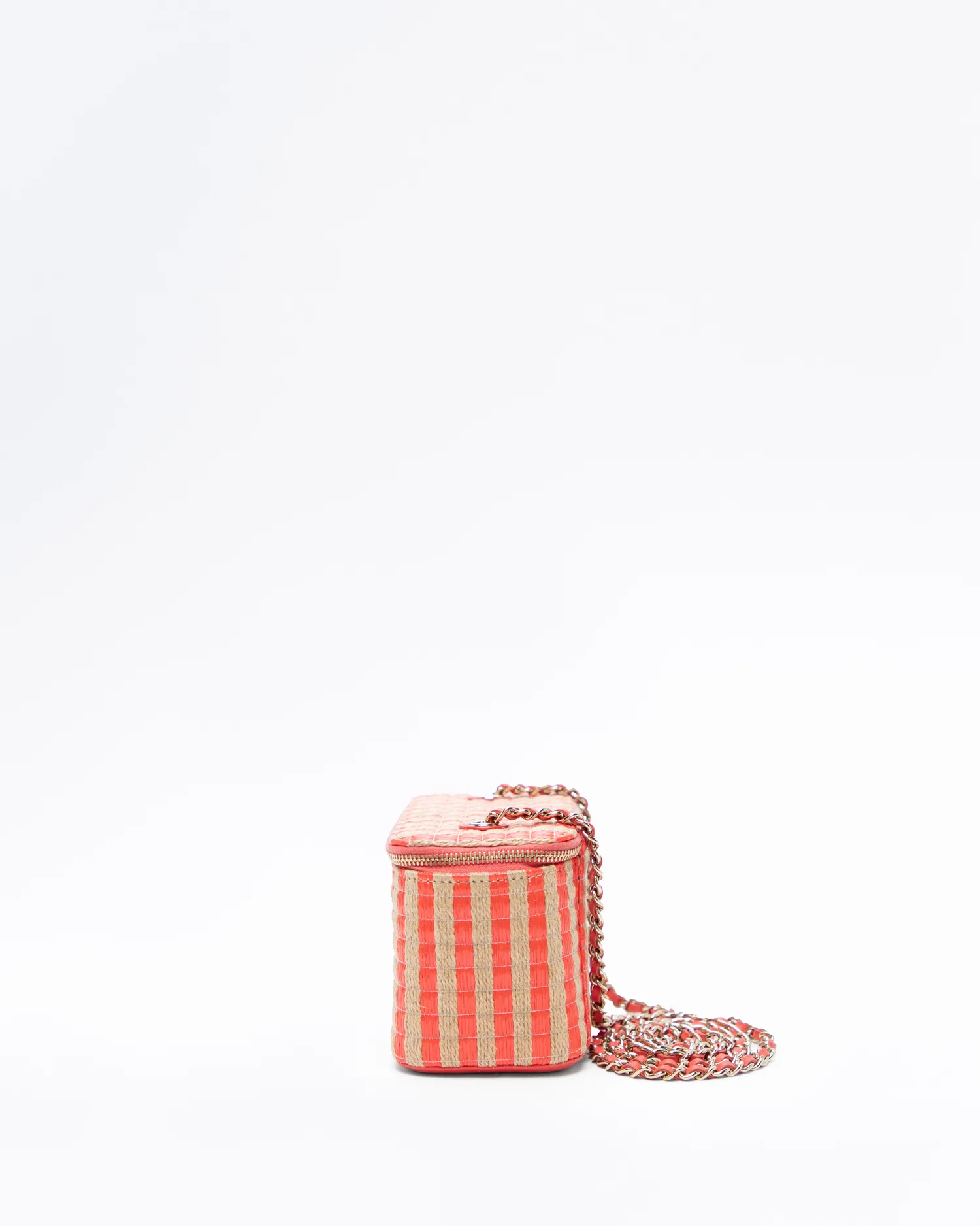 Raffia Mini Vanity Case with Chain