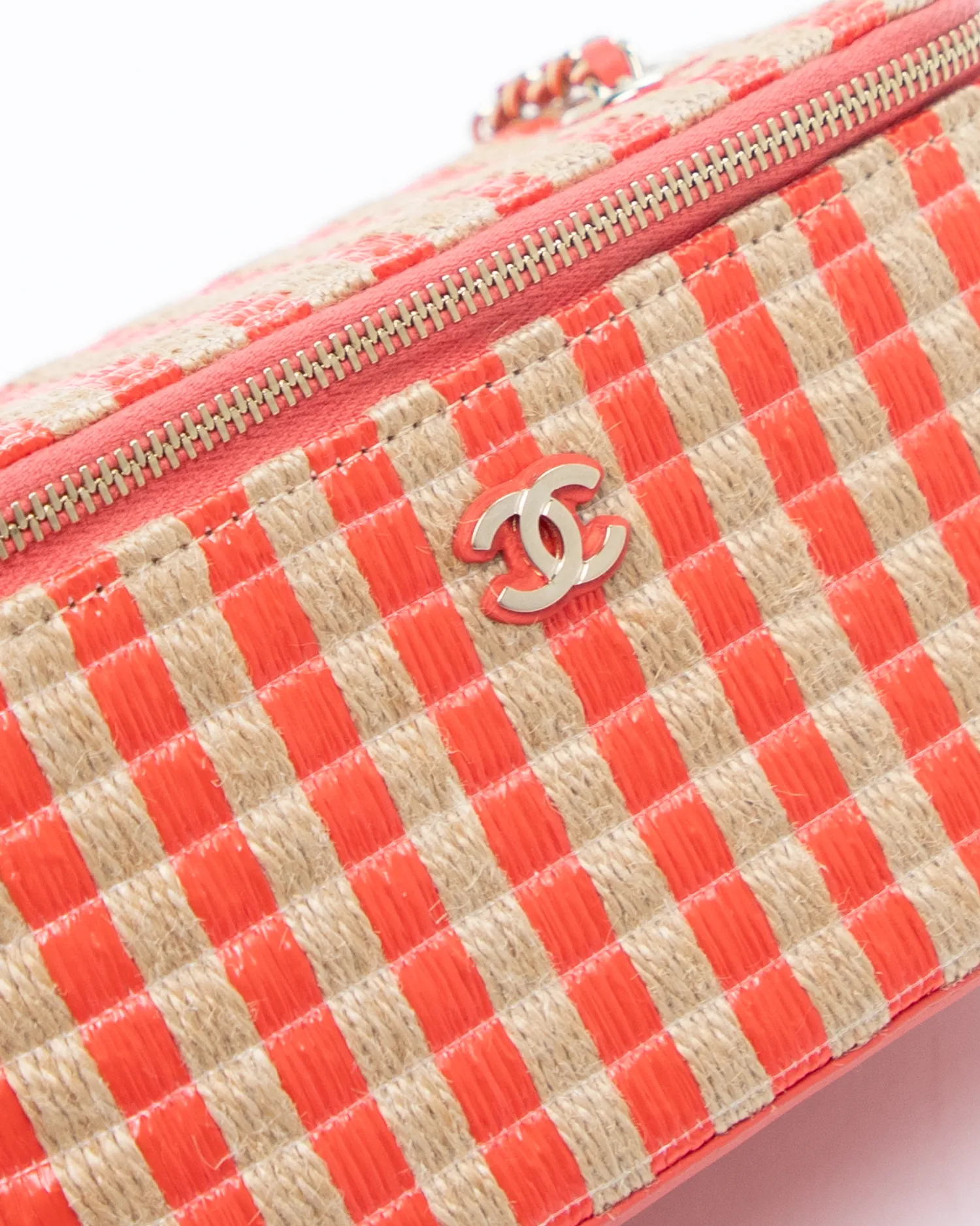 Raffia Mini Vanity Case with Chain