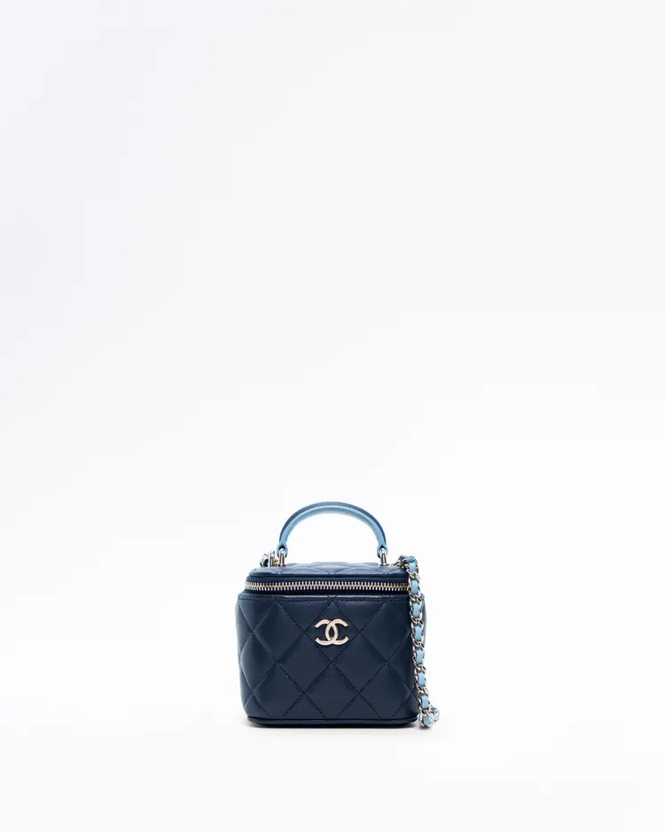 Lambskin Top Handle Mini Vanity with Chain