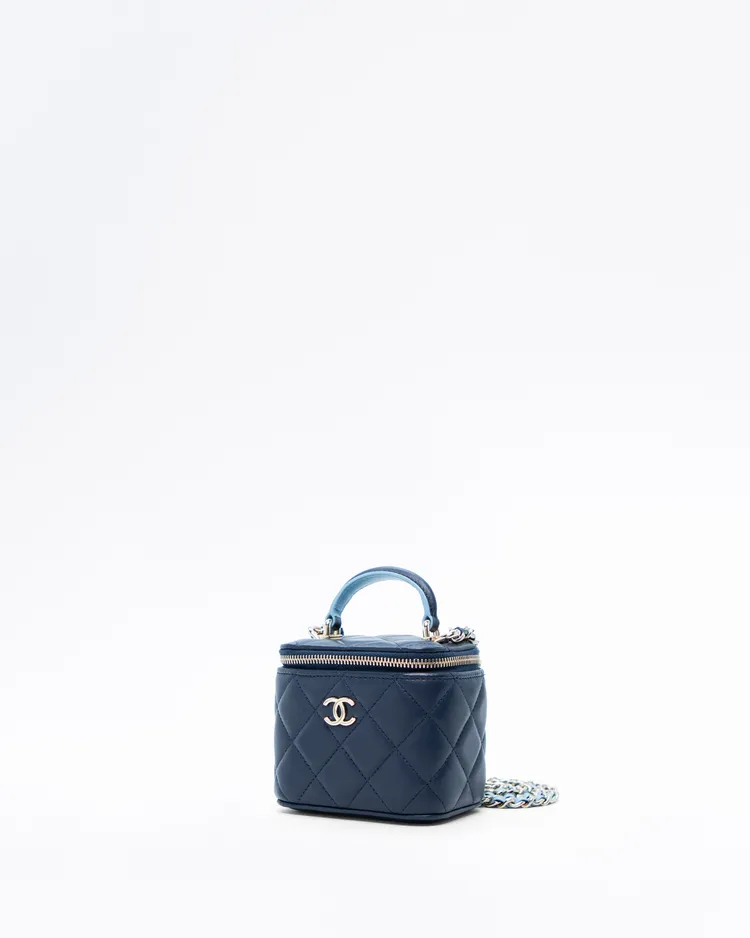 Alternate view angle of Lambskin Top Handle Mini Vanity with Chain