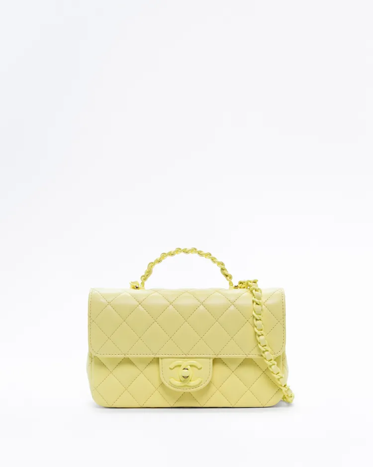 Lacquered Chain Top Handle Mini Flap Bag