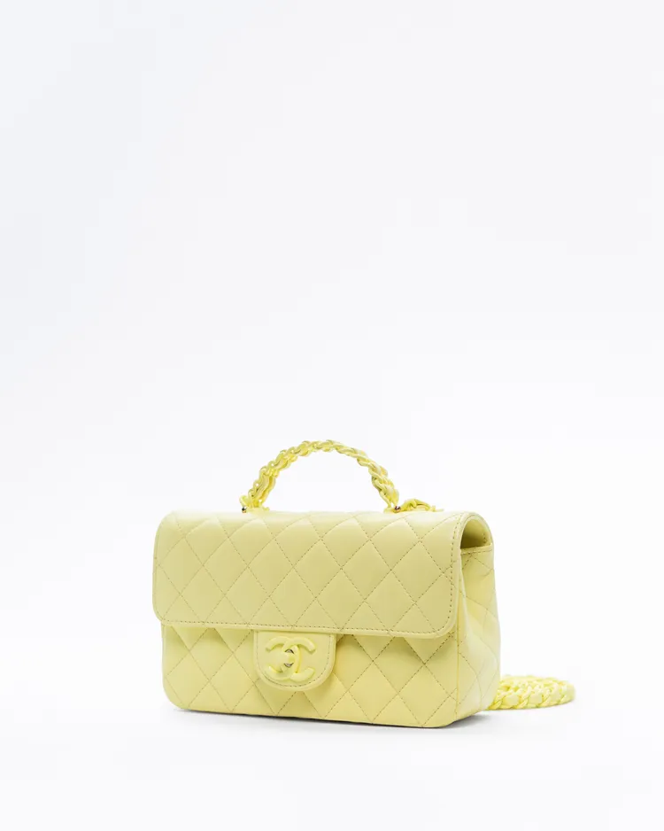 Alternate view angle of Lacquered Chain Top Handle Mini Flap Bag