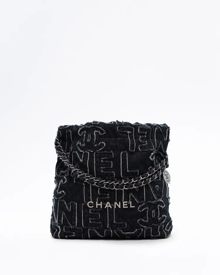 Denim Logo Chanel 22 Small Handbag