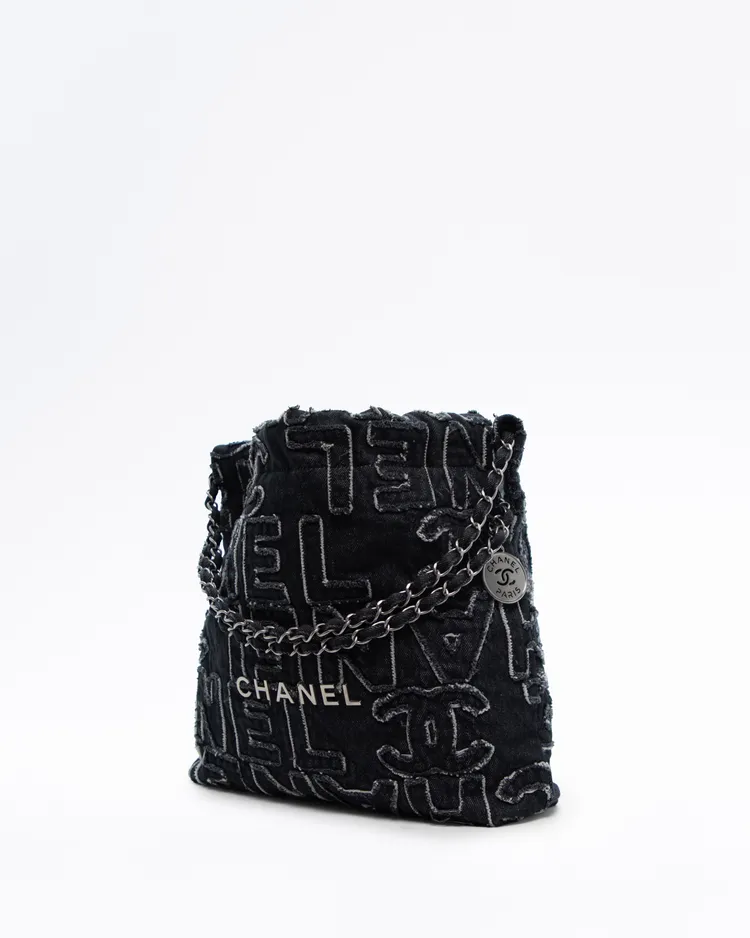 Alternate view angle of Denim Logo Chanel 22 Small Handbag