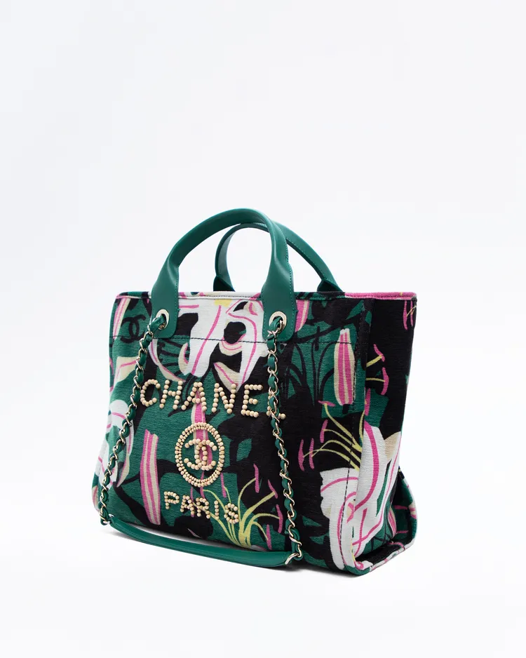 Alternate view angle of Velvet Tropical Deauville Small Shopping Tote