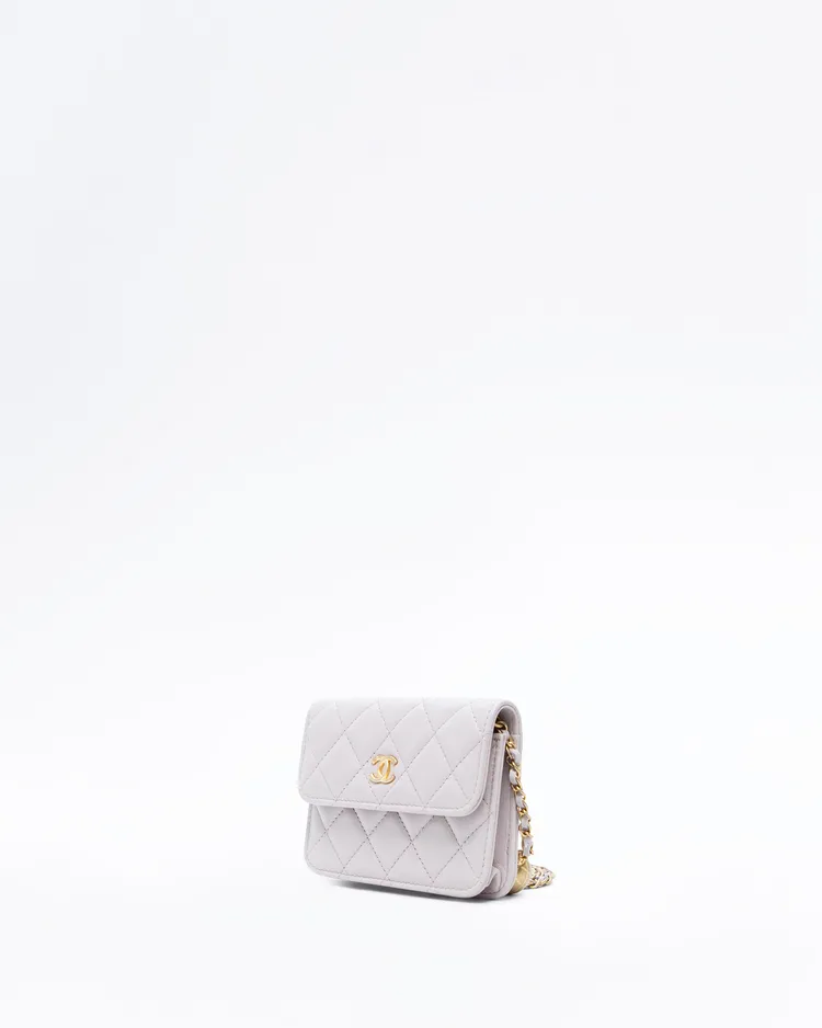 Alternate view angle of Lambskin Pearl Crush Mini Clutch with Chain