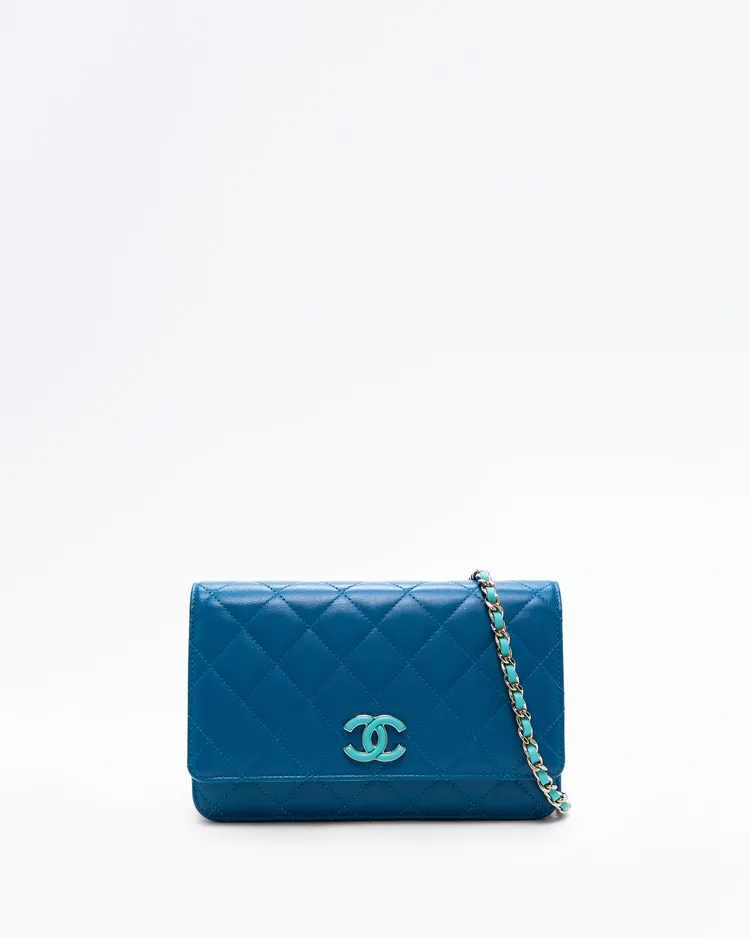 Lambskin Enamel CC Wallet on a Chain