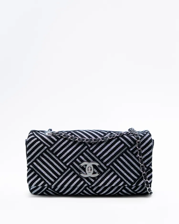 Woven Striped Canvas Medium Flap Bag