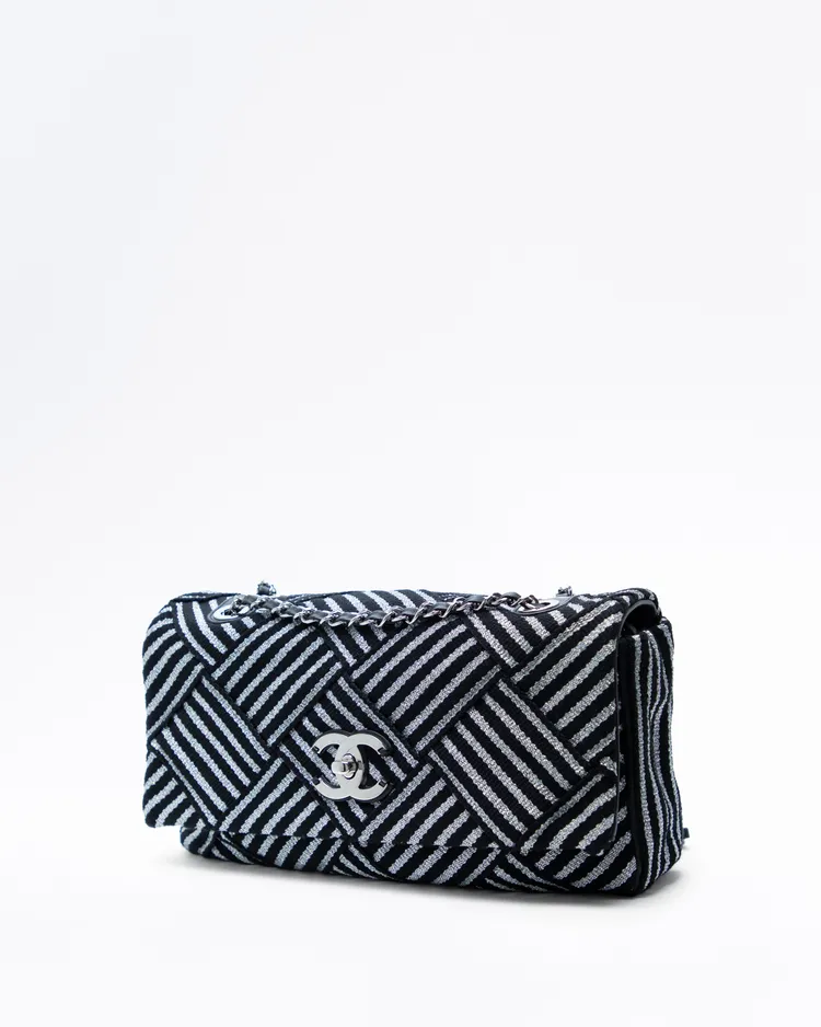 Alternate view angle of Woven Striped Canvas Medium Flap Bag