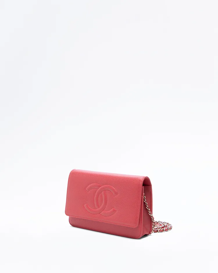 Alternate view angle of Caviar Timeless CC Wallet on a Chain