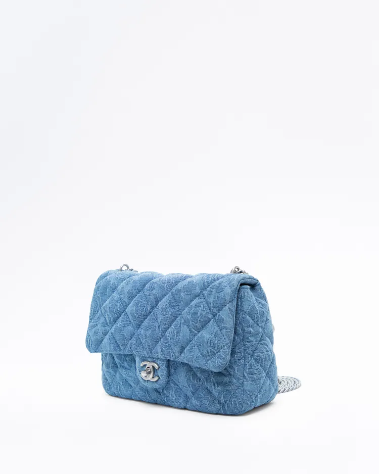 Alternate view angle of Denim Camellia Sweetheart Medium Flap Bag