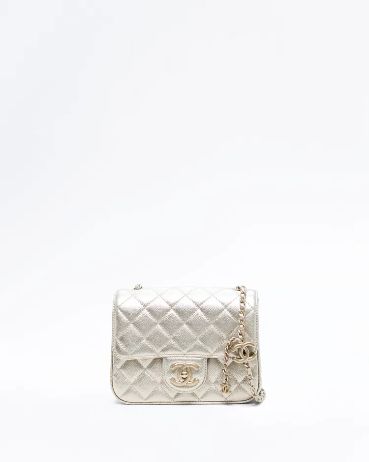 Metallic Caviar CC Slide Mini Flap Bag