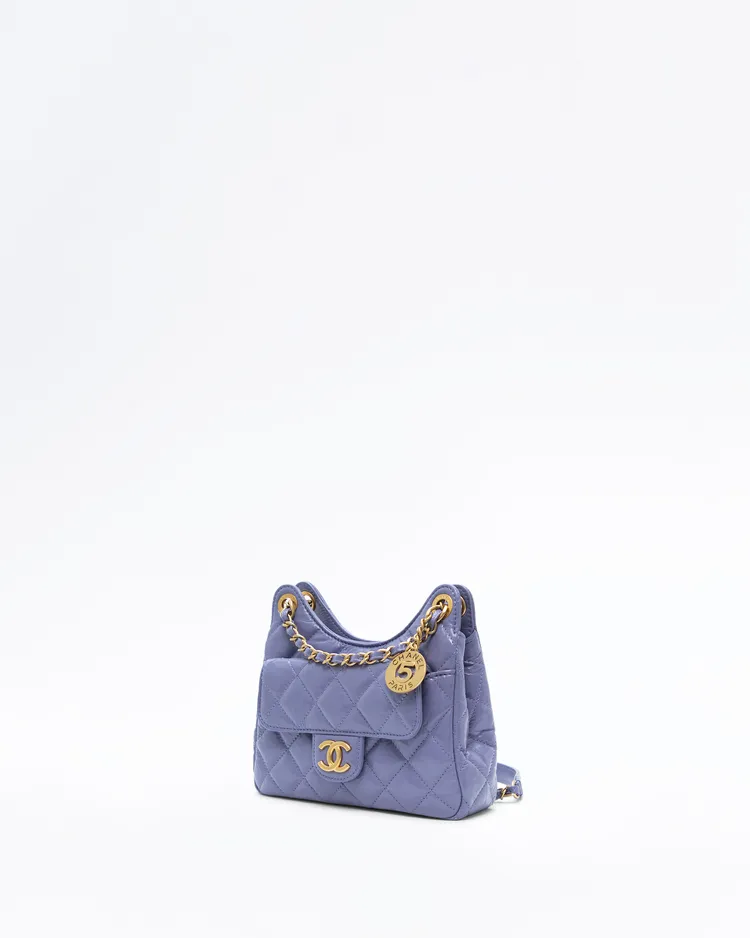 Alternate view angle of Glazed Wavy CC Small Hobo Bag