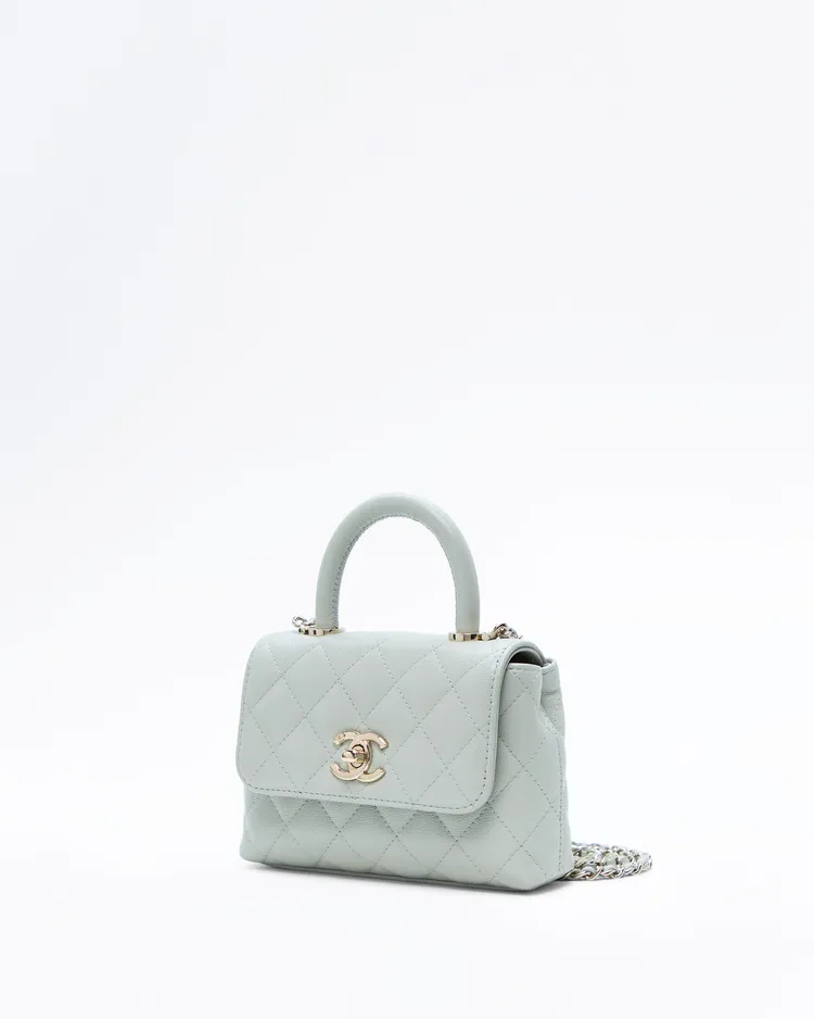 Alternate view angle of Caviar Coco Handle Clutch with Chain