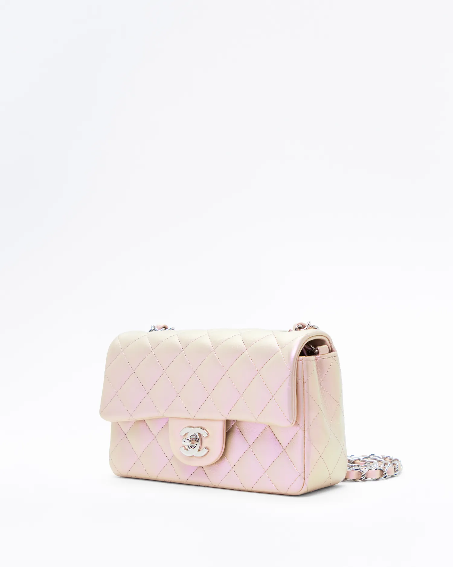 Iridescent Quilted Mini Classic Flap Bag