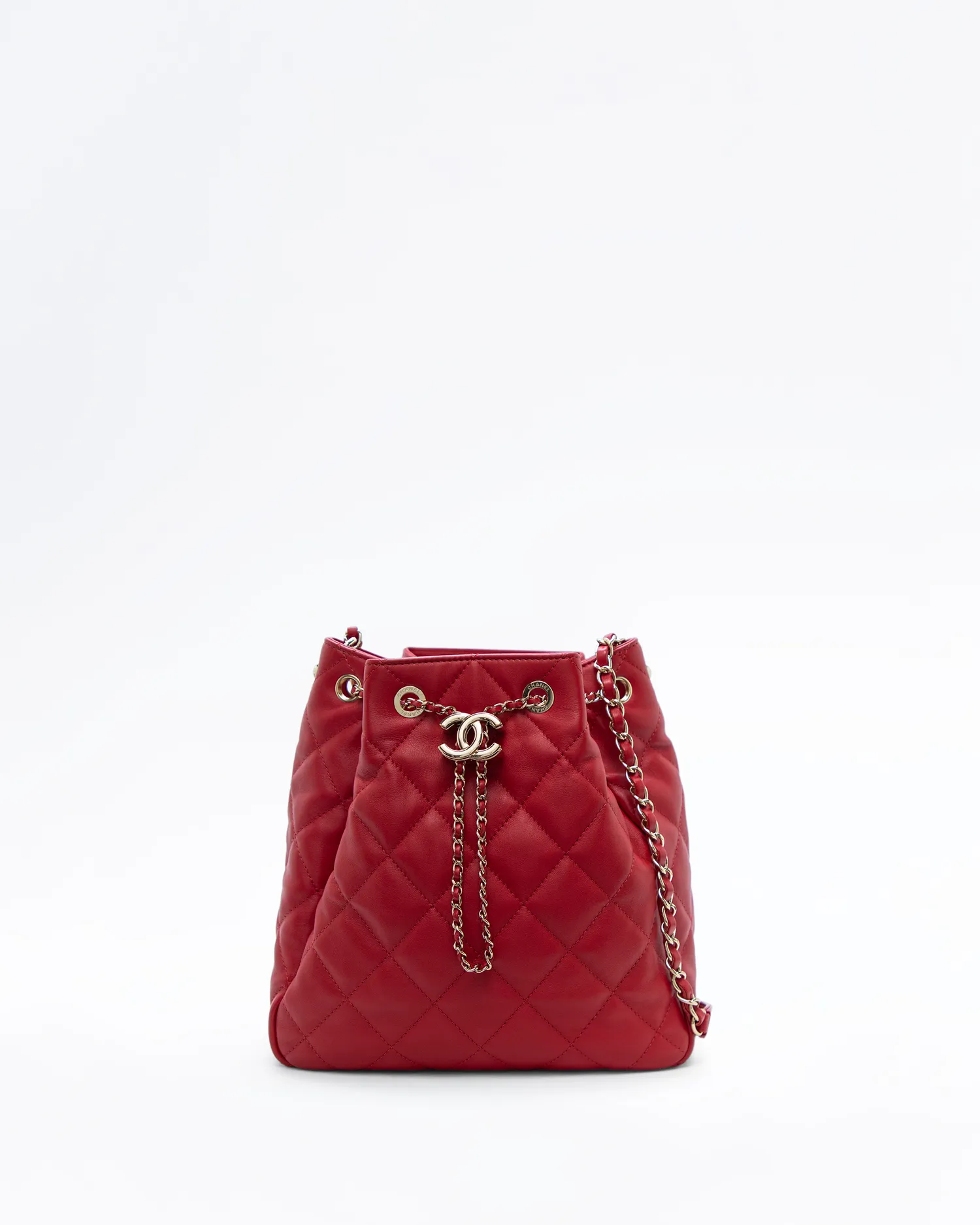 Lambskin Quilted Drawstring Bucket Bag