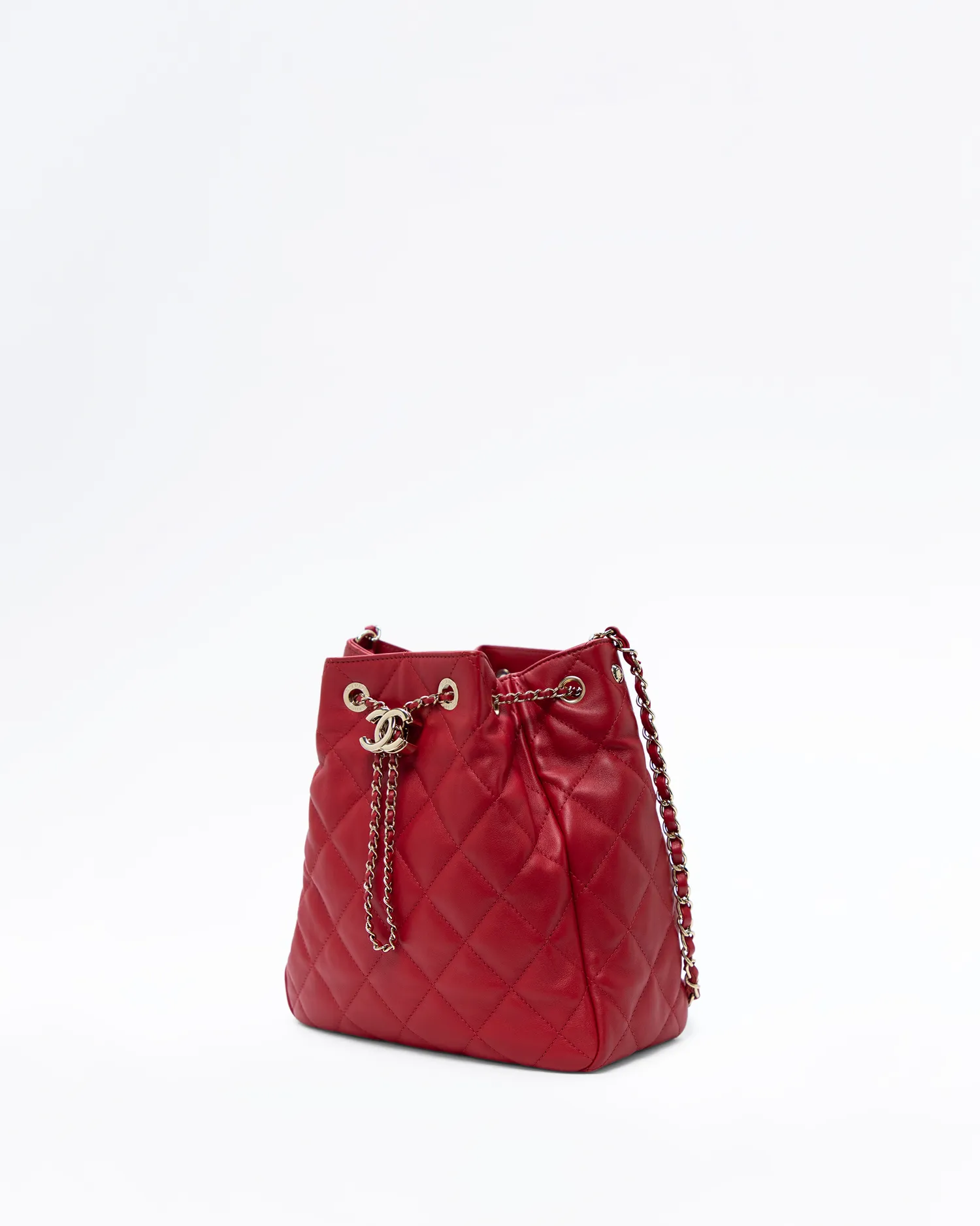 Lambskin Quilted Drawstring Bucket Bag