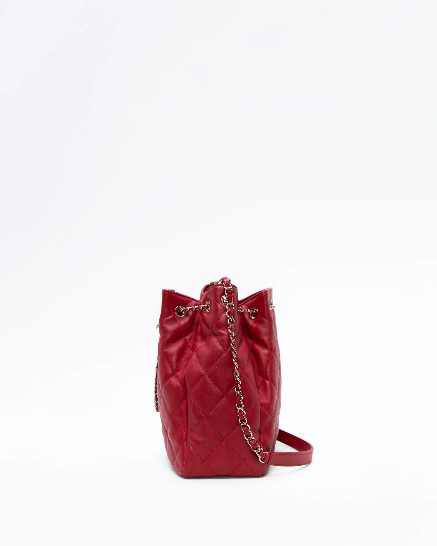 Lambskin Quilted Drawstring Bucket Bag