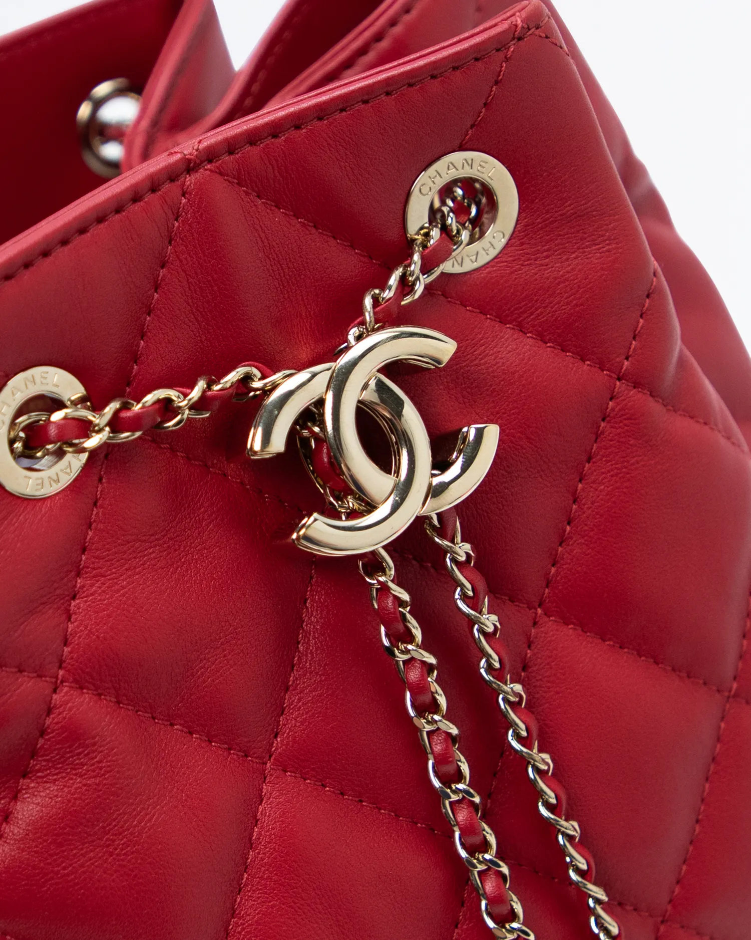 Lambskin Quilted Drawstring Bucket Bag