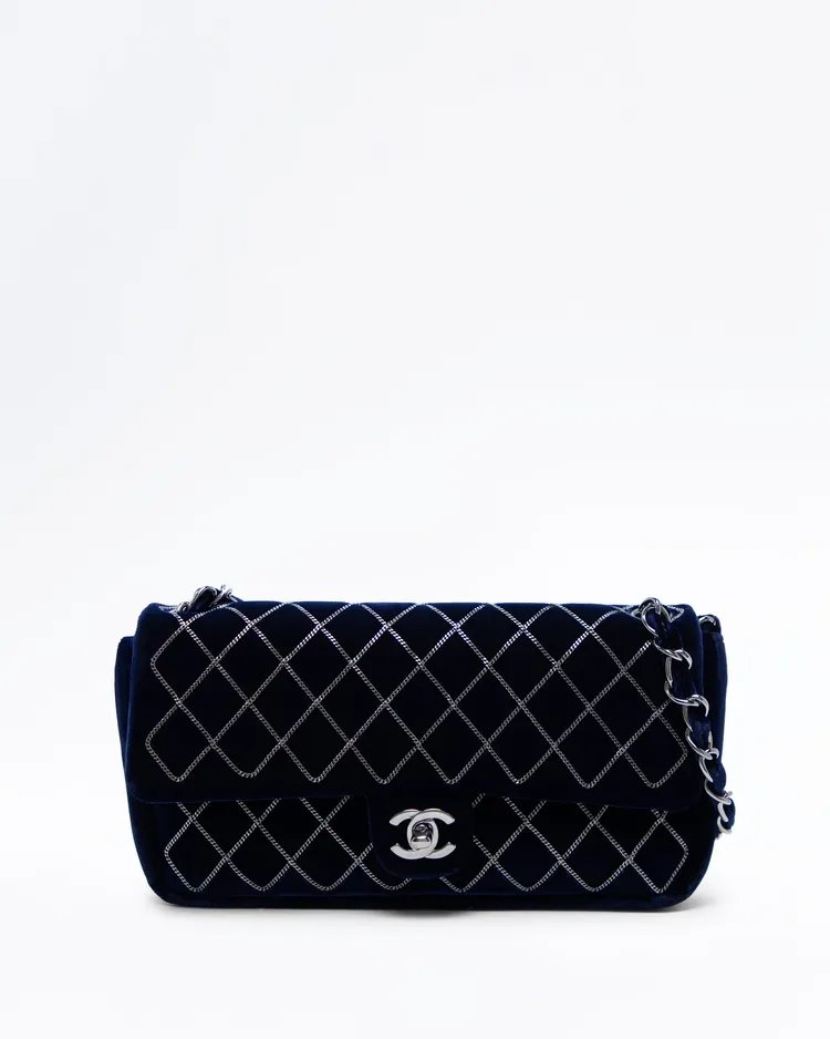 Velvet Diamond Stitched East West Flap Bag