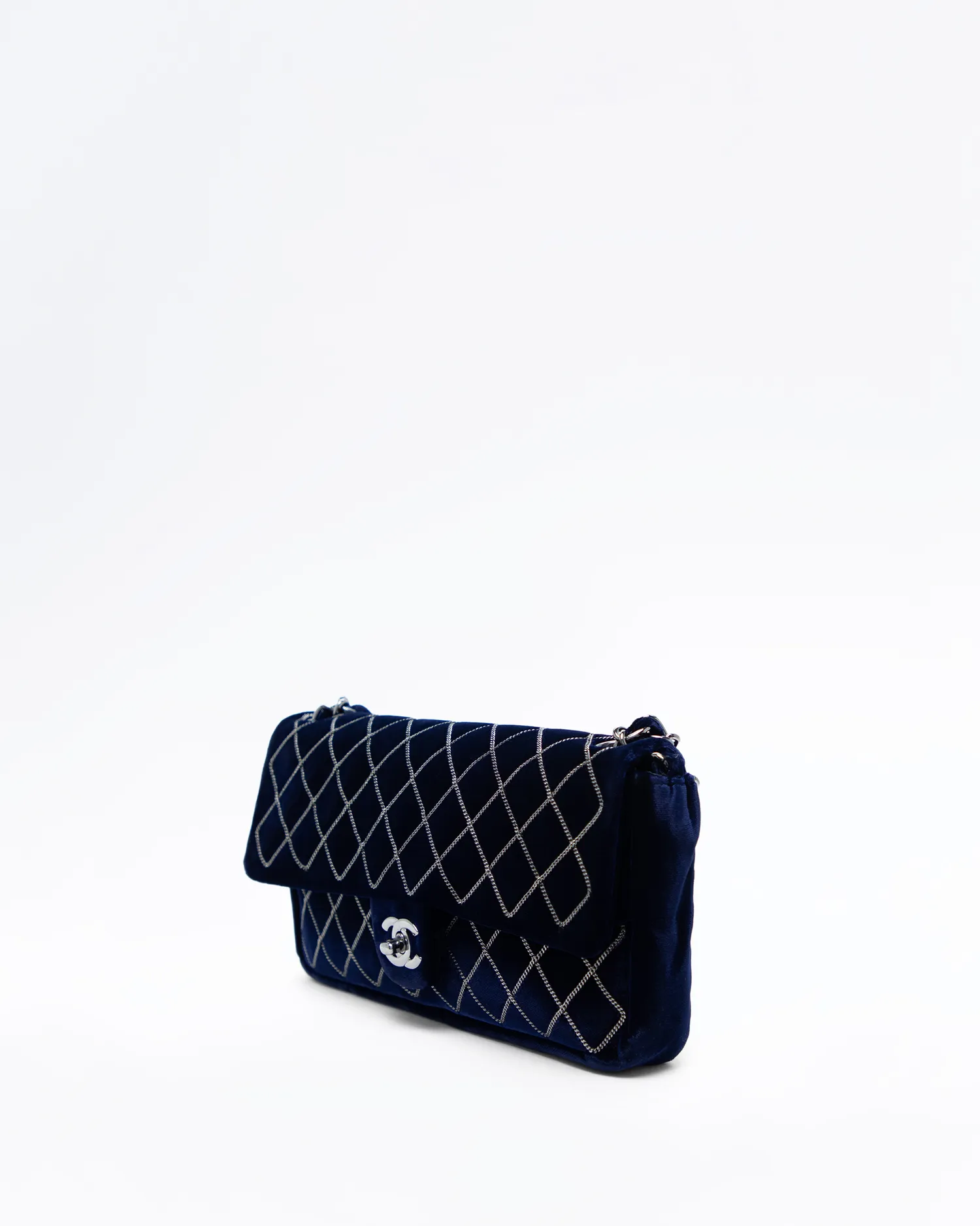 Velvet Diamond Stitched East West Flap Bag