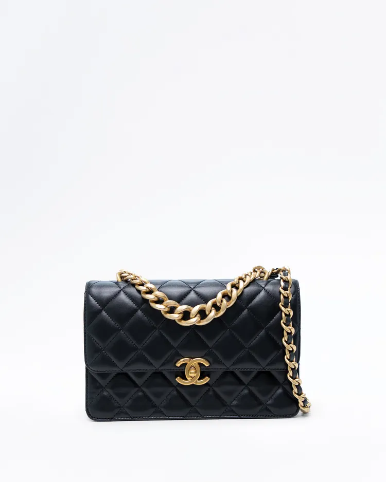 Quilted Chain Handle Flap Bag