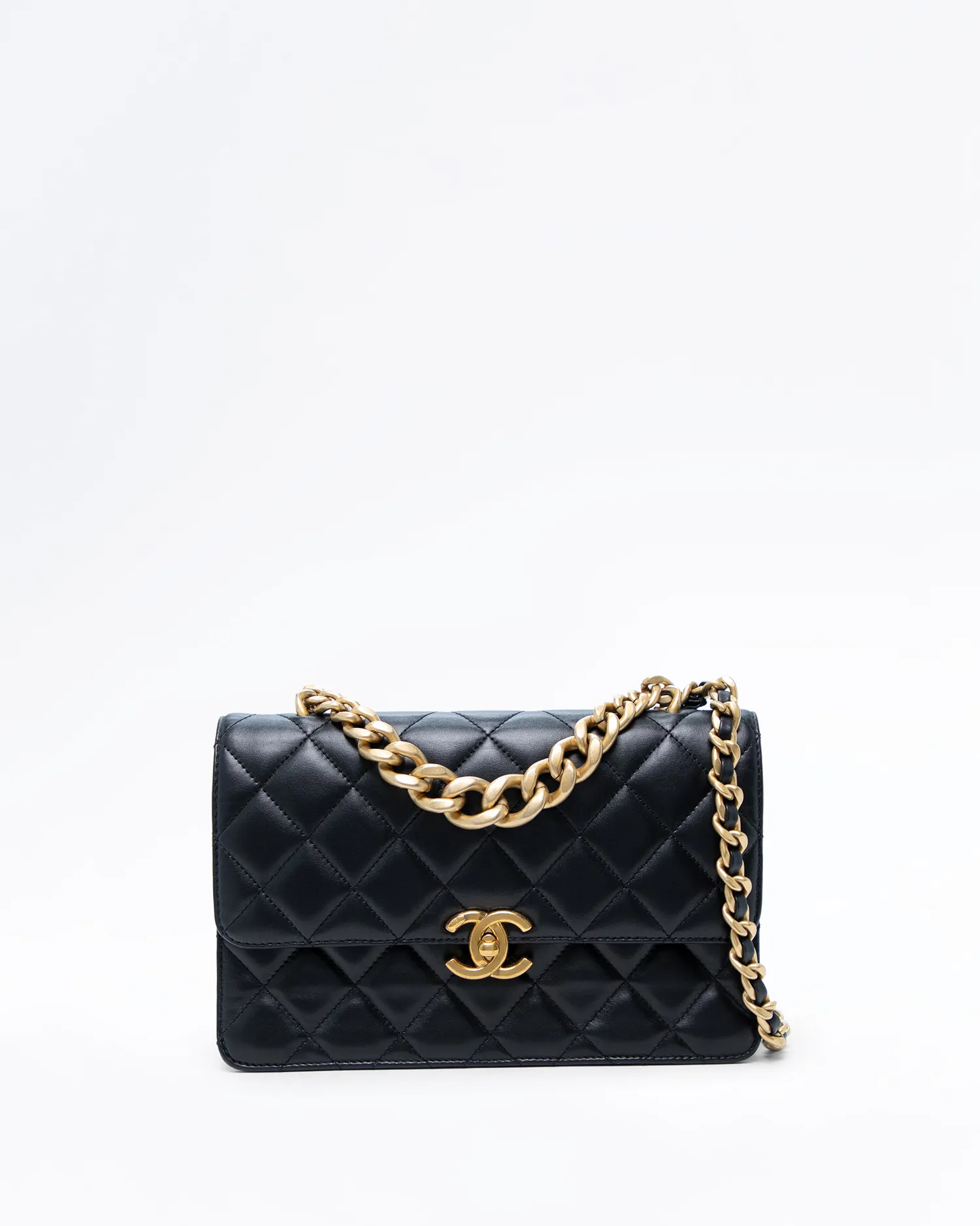 Quilted Chain Handle Flap Bag