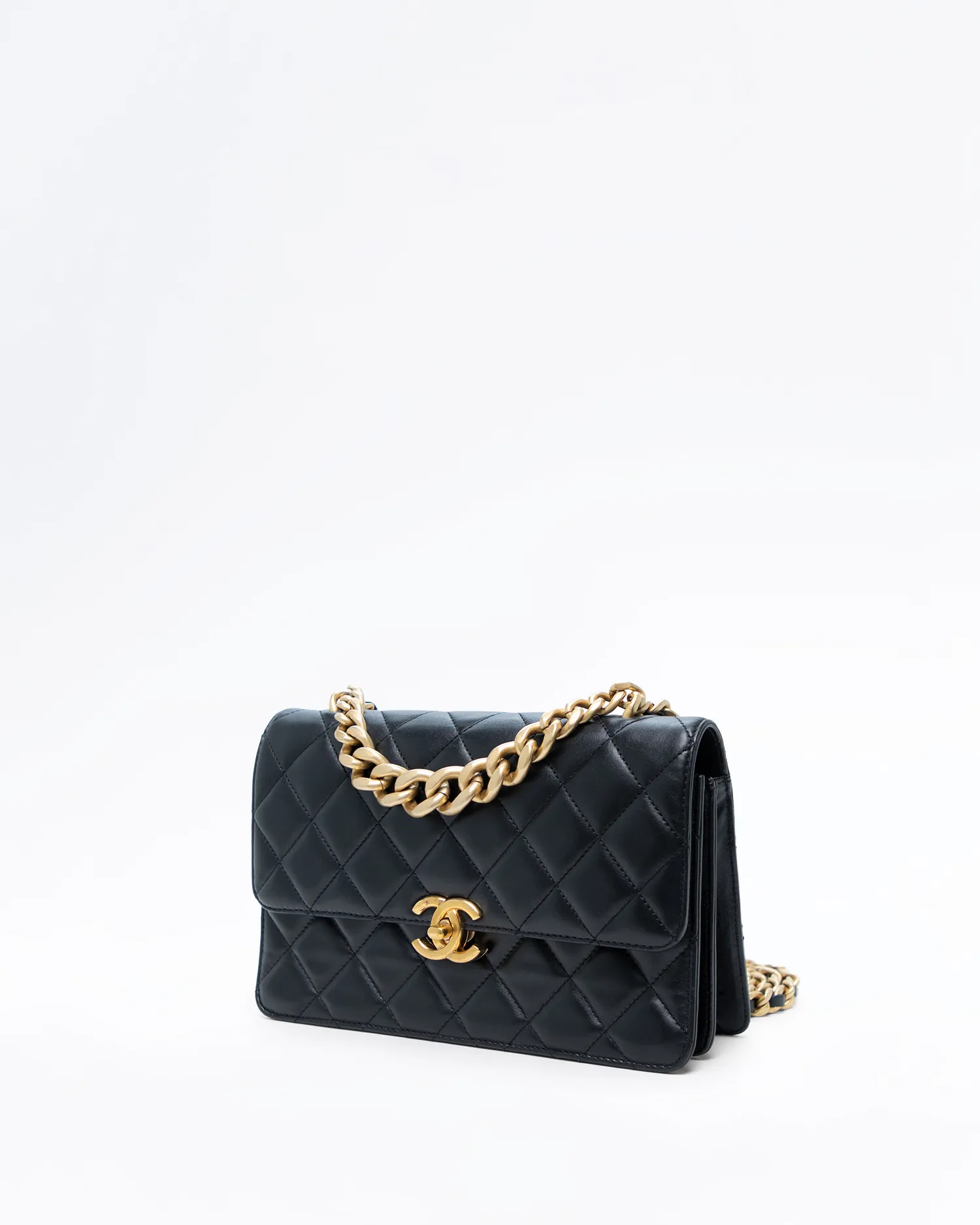 Quilted Chain Handle Flap Bag