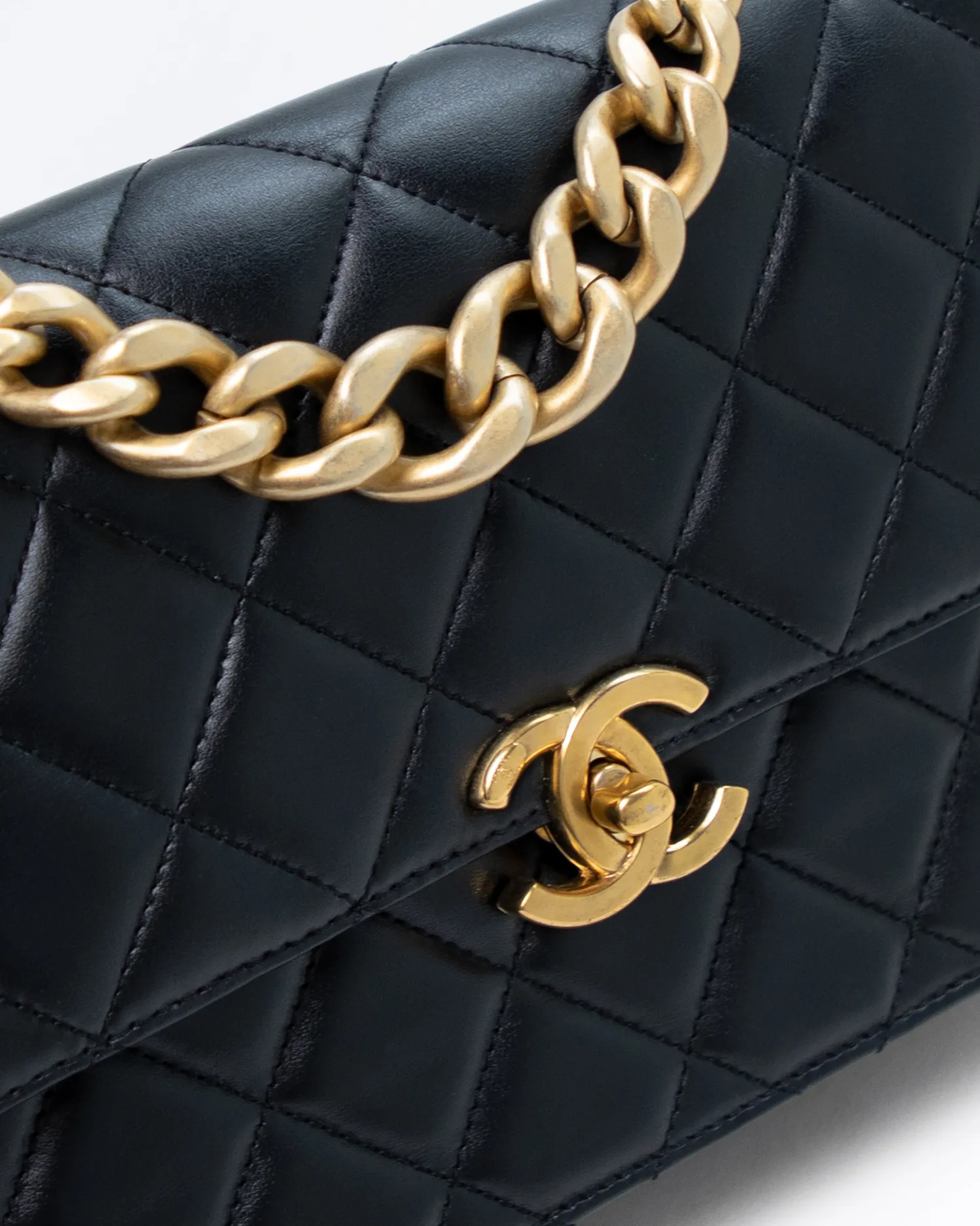 Quilted Chain Handle Flap Bag