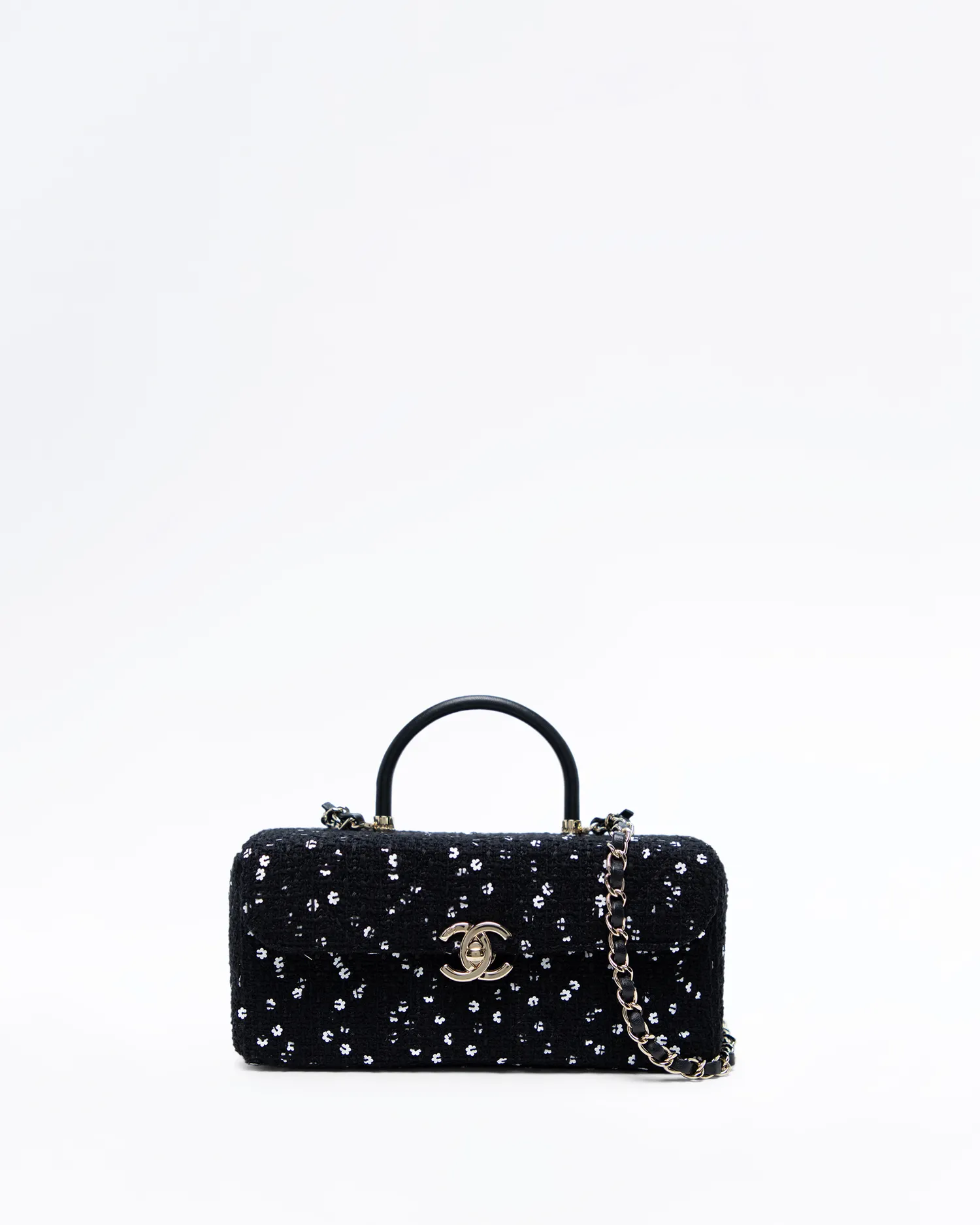 Tweed Sequin Top Handle Box Bag