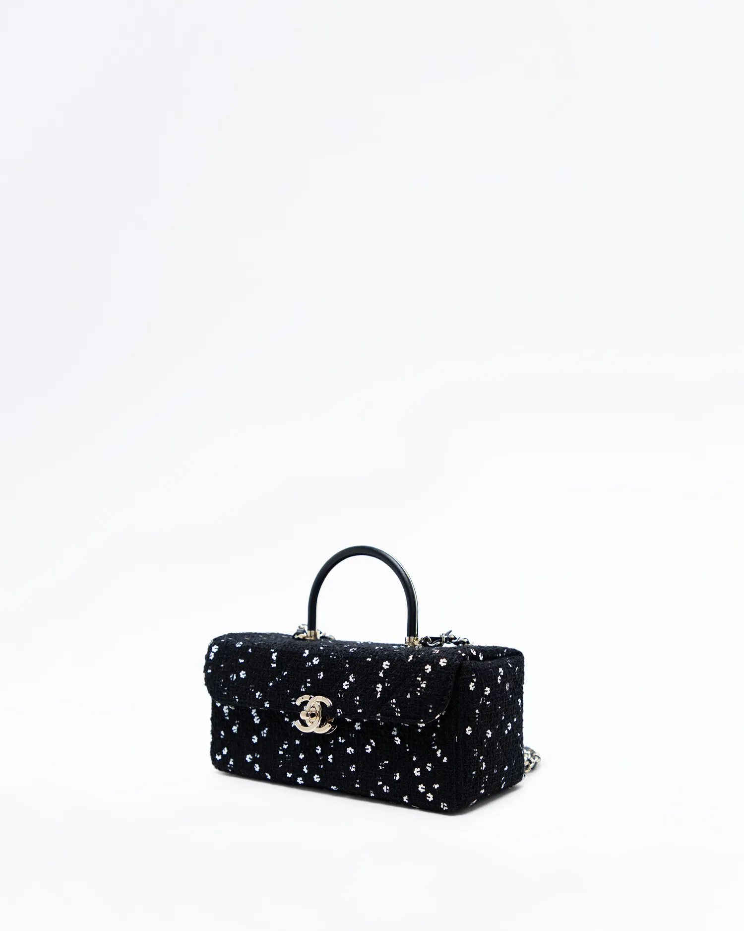 Tweed Sequin Top Handle Box Bag