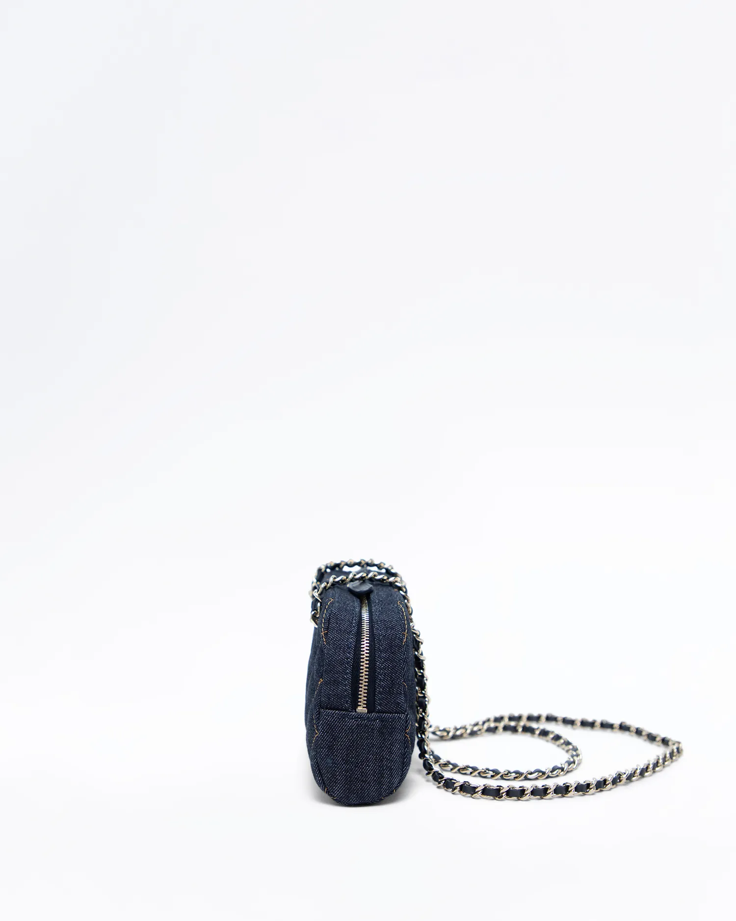 Denim Bowling Purse with Chain