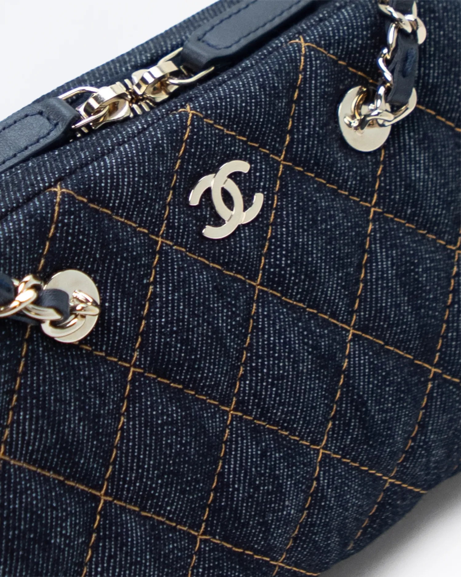Denim Bowling Purse with Chain
