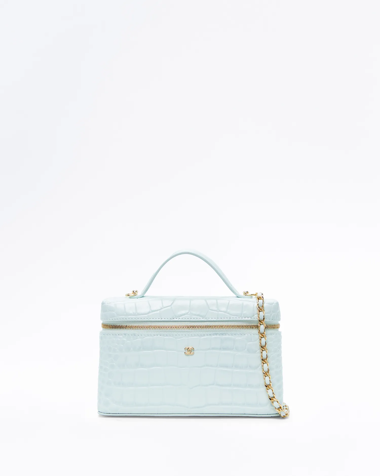 Croc-Embossed Slim Vanity Case with Chain