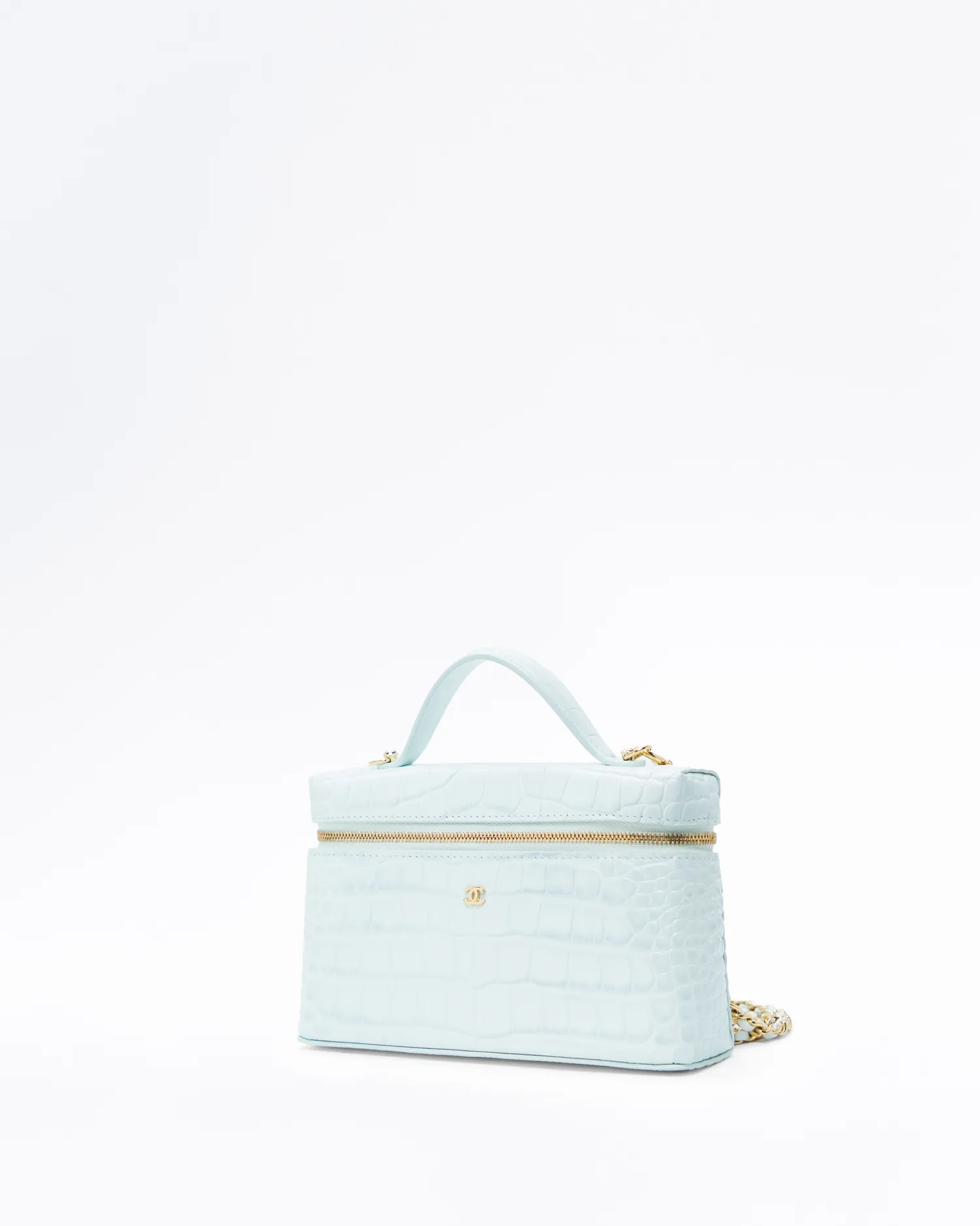 Croc-Embossed Slim Vanity Case with Chain