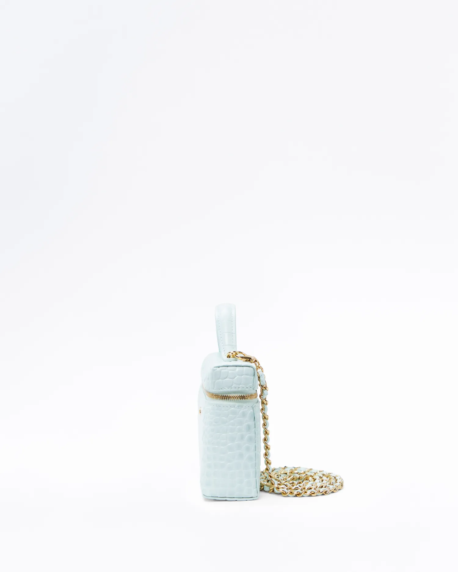 Croc-Embossed Slim Vanity Case with Chain