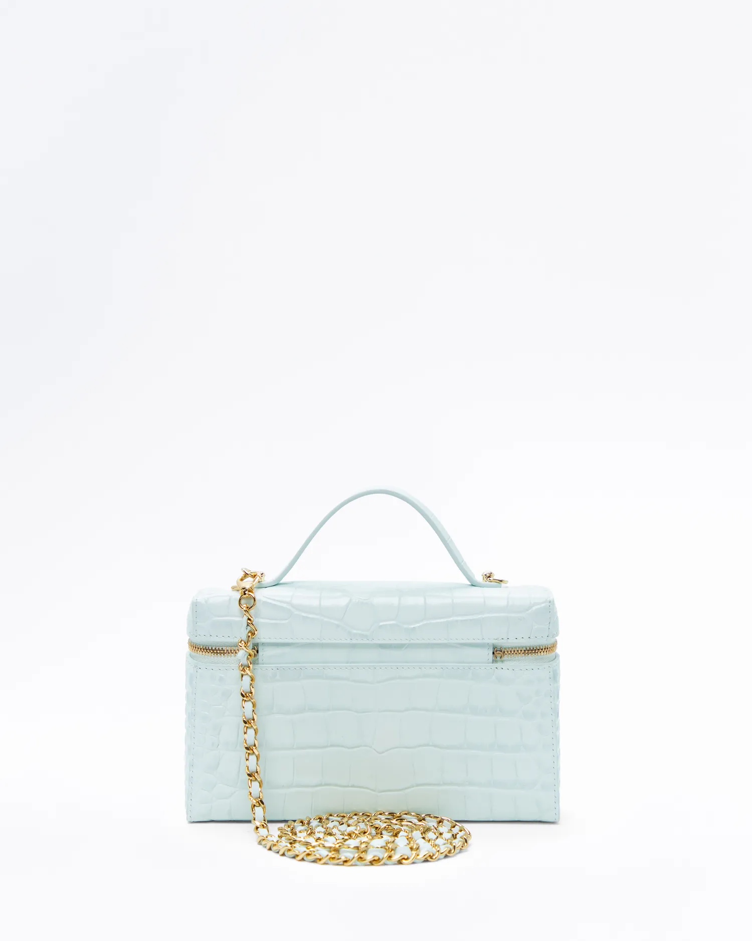 Croc-Embossed Slim Vanity Case with Chain