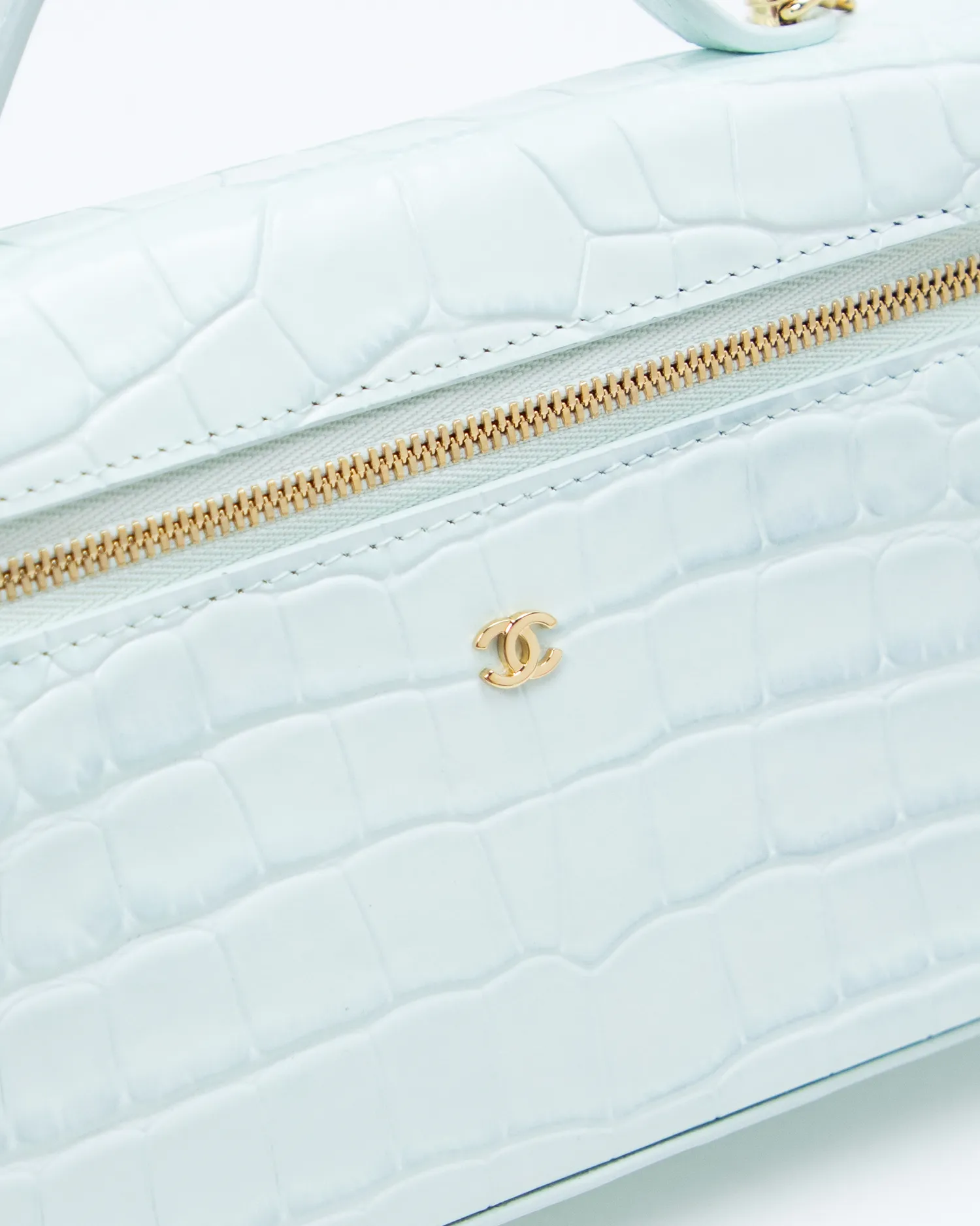 Croc-Embossed Slim Vanity Case with Chain