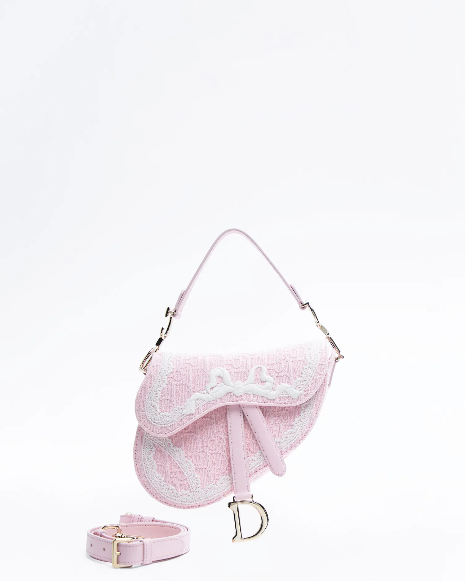 Lace Embroidered Small Saddle Bag with Strap
