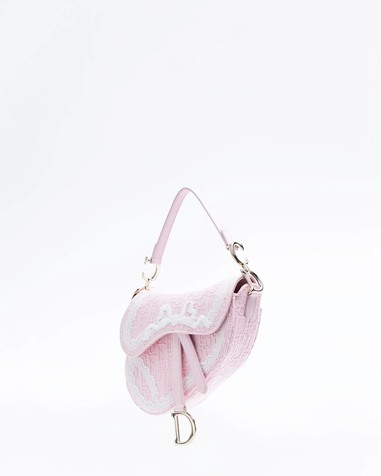 Lace Embroidered Small Saddle Bag with Strap