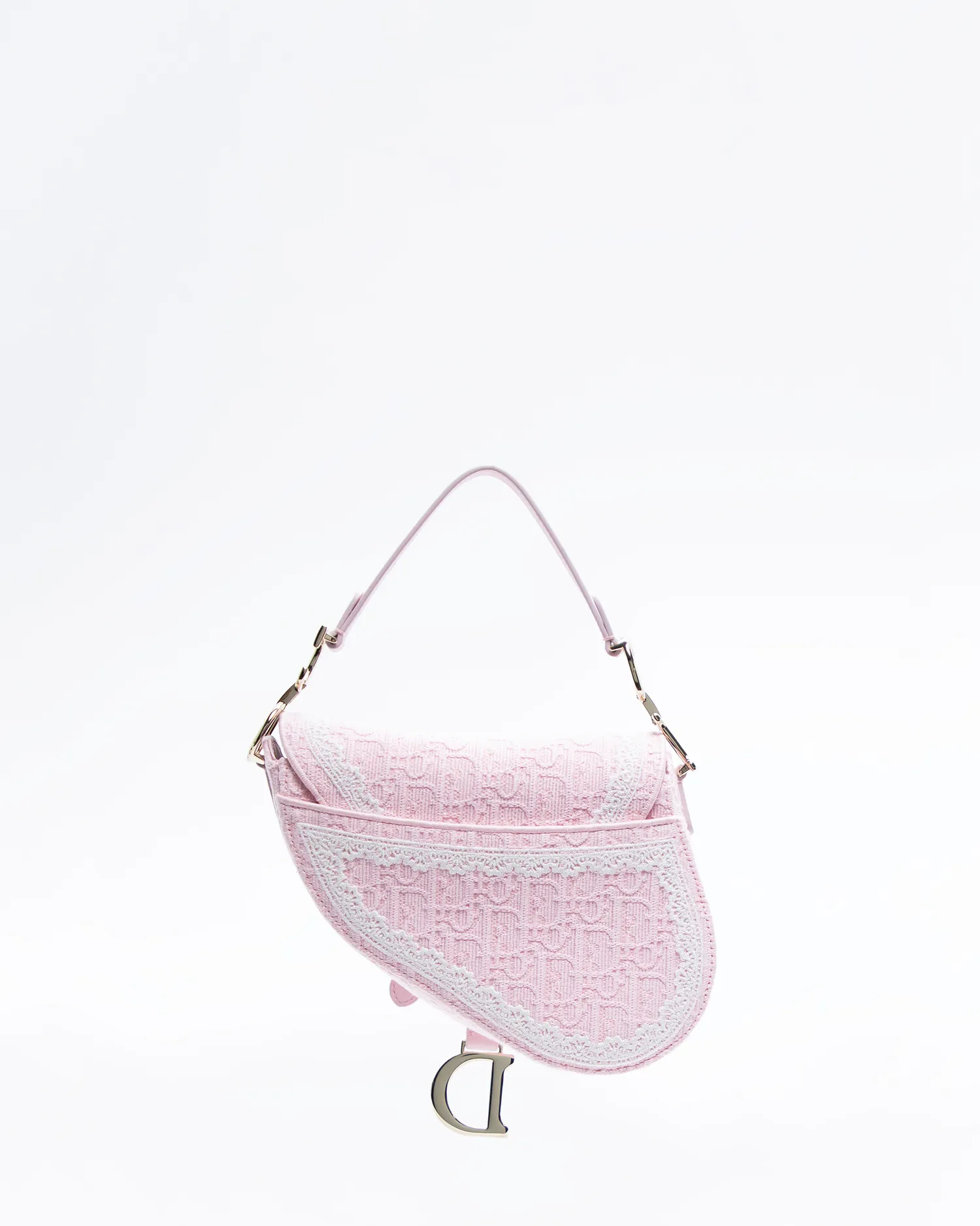Lace Embroidered Small Saddle Bag with Strap