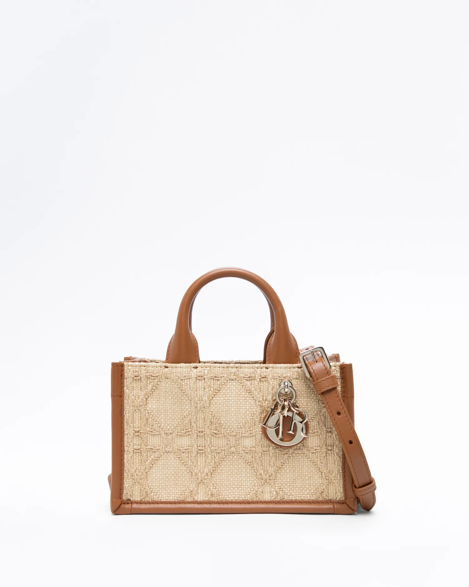 Raffia Cannage Mini Book Tote with Strap