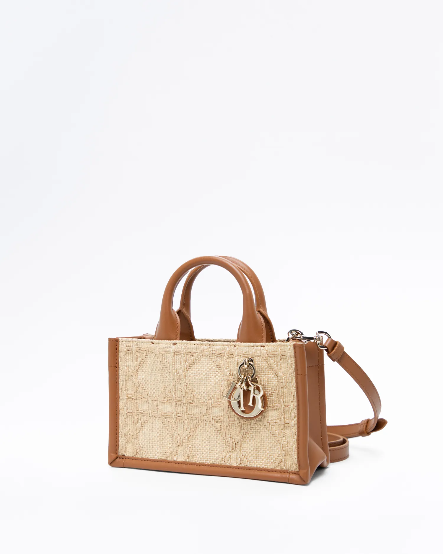 Raffia Cannage Mini Book Tote with Strap