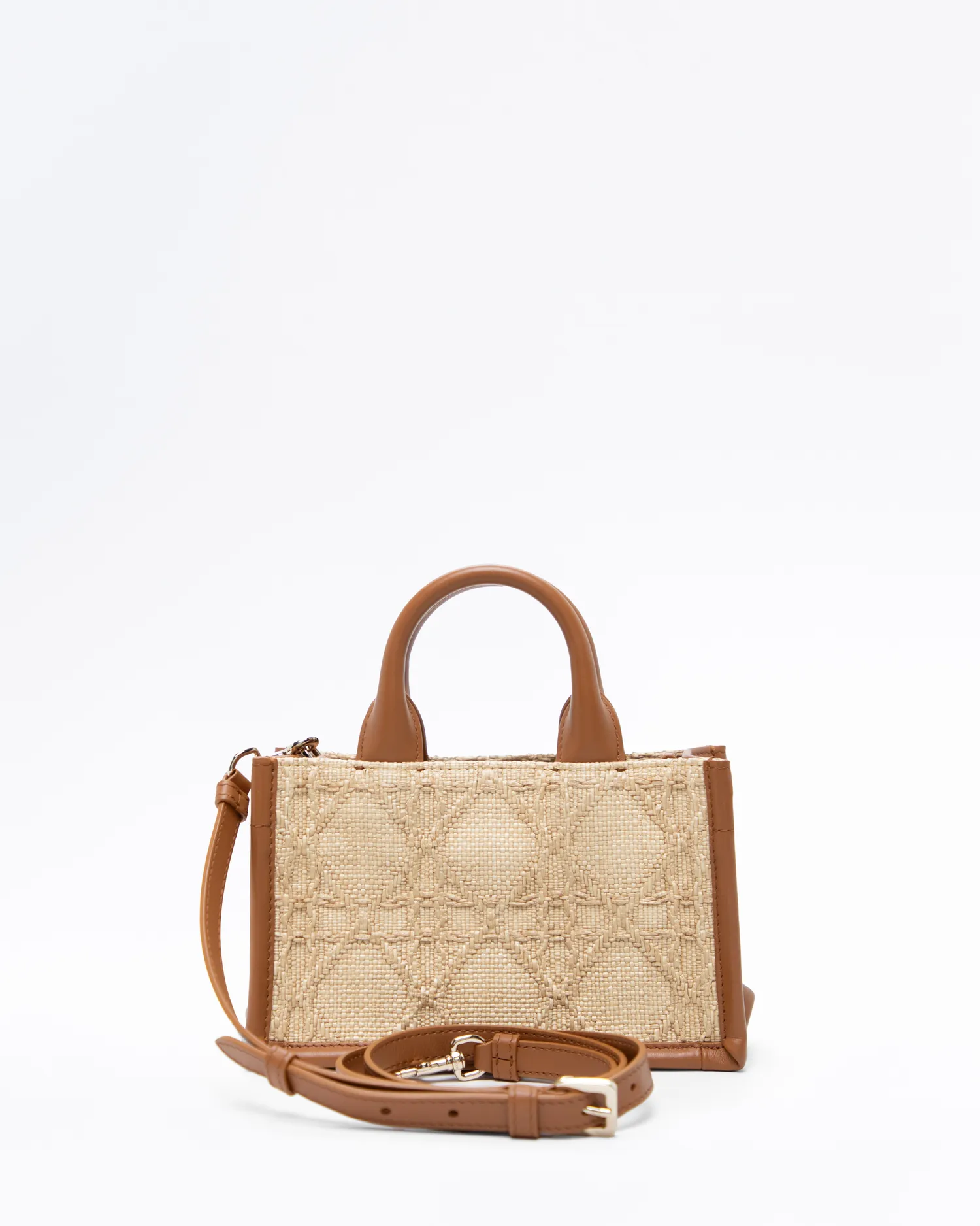 Raffia Cannage Mini Book Tote with Strap
