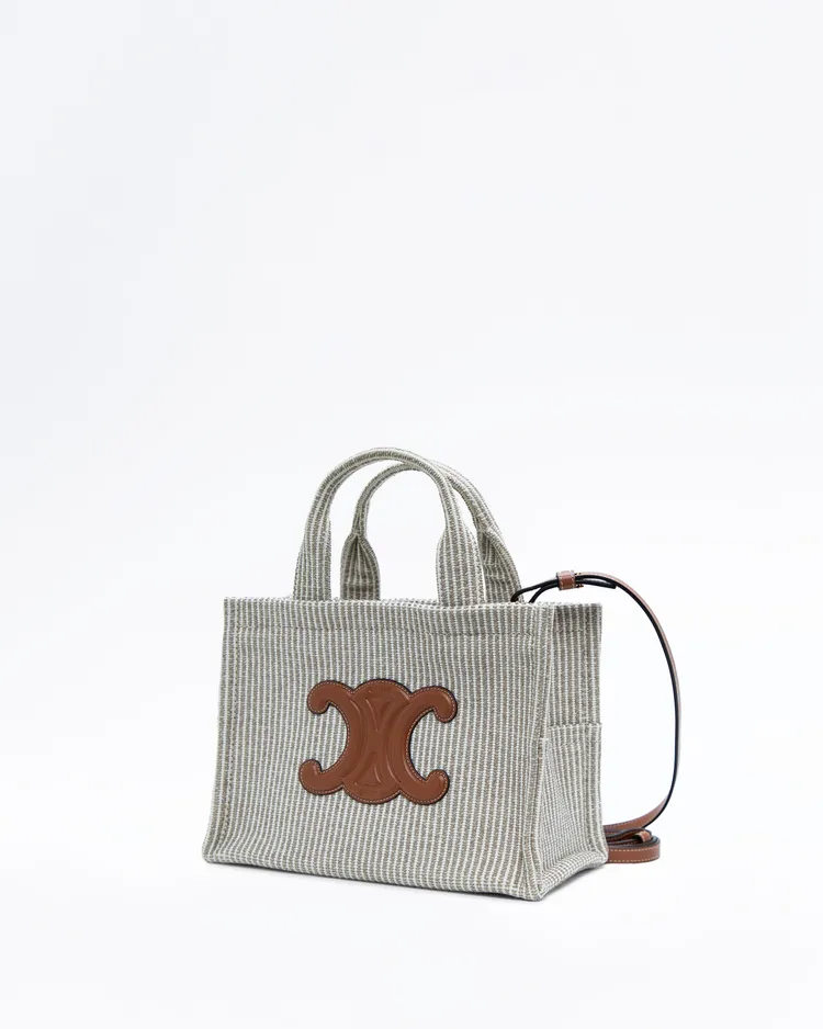 Alternate view angle of Striped Canvas Small Cabas Thais Tote