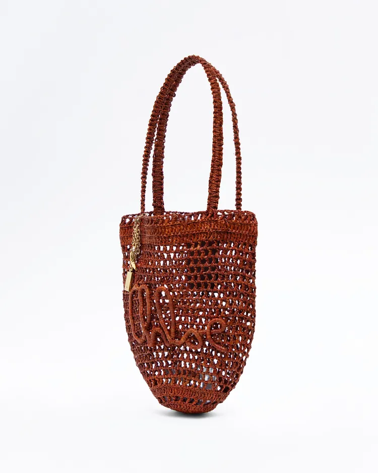 Alternate view angle of Raffia Summer Banana Small Tote