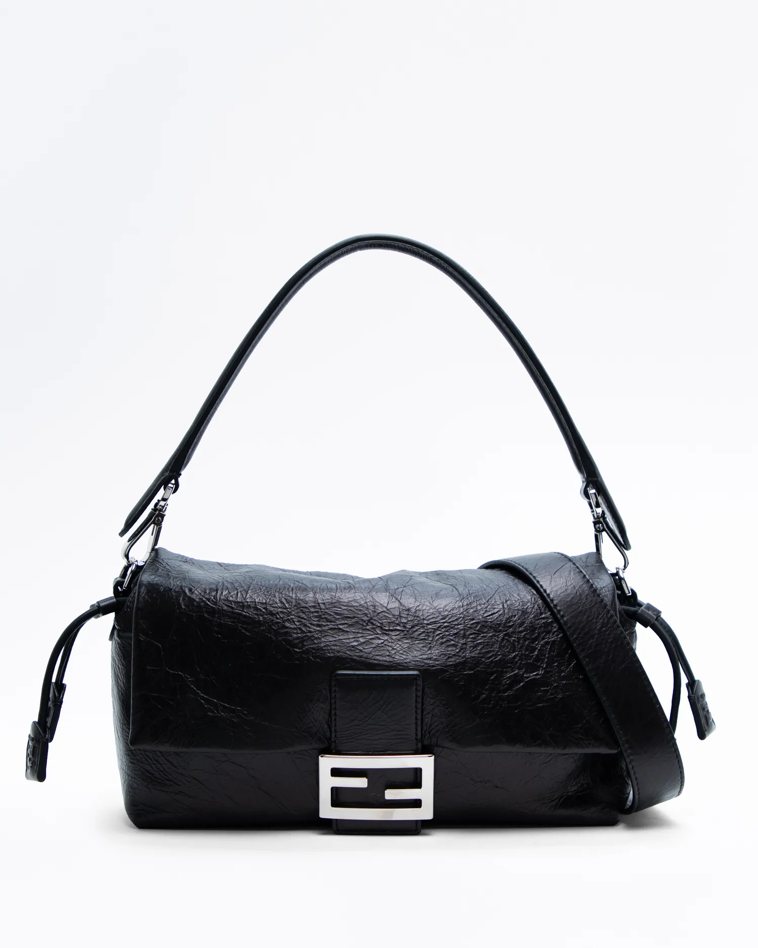 Crackled Medium Baguette Soft Bag