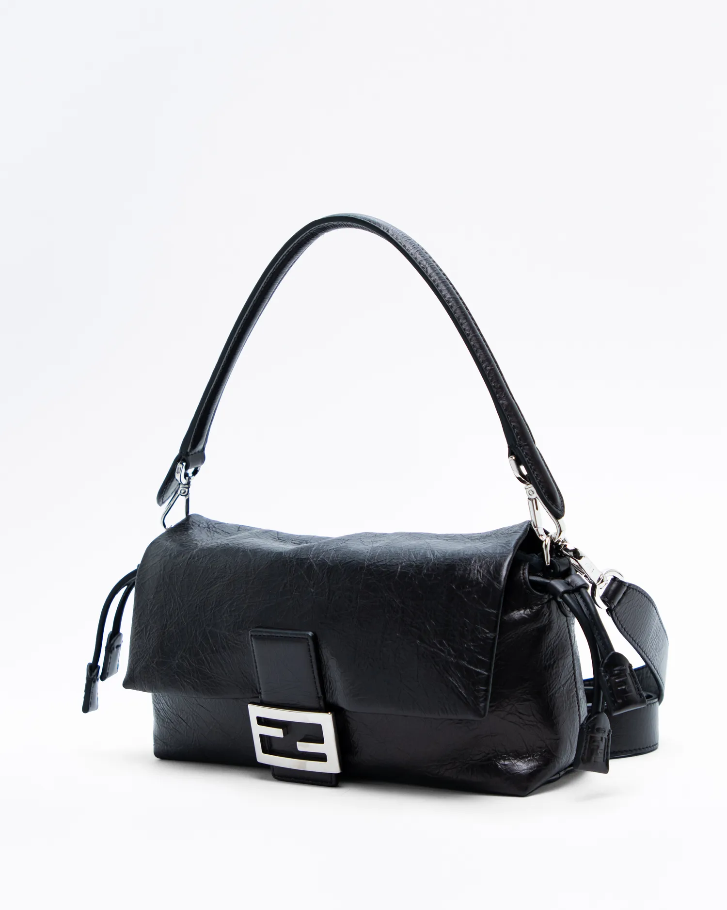 Crackled Medium Baguette Soft Bag