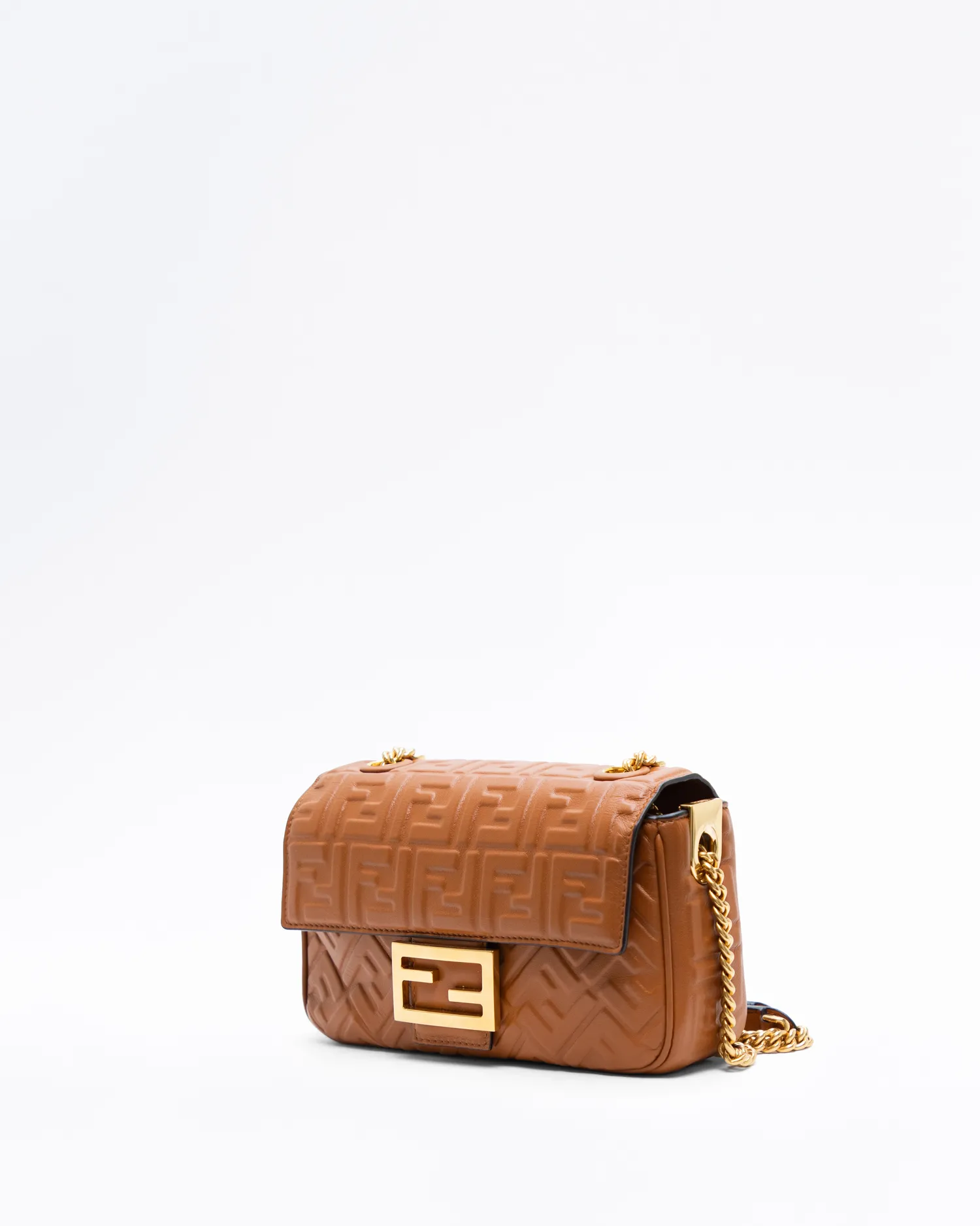 Embossed FF Midi Chain Baguette Bag